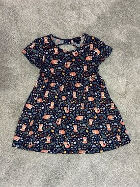 Girls Navy Fox Print Short-Sleeve Dress Size 5